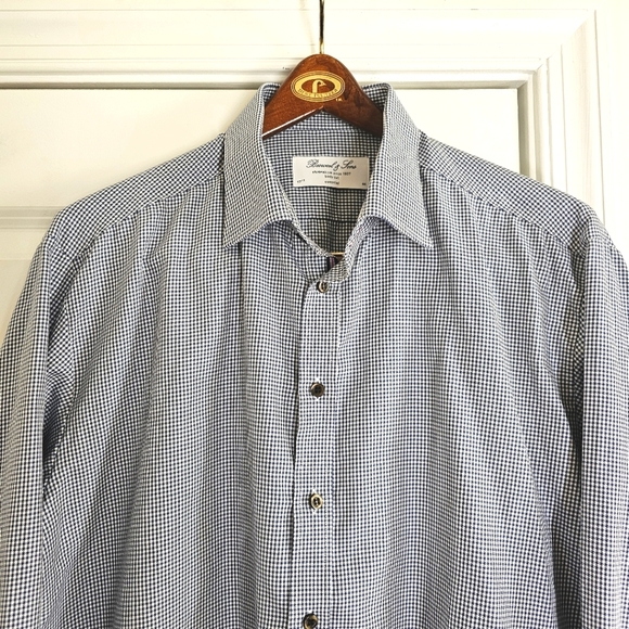 Boswell & Sons Shirtmakers Body Cut Cotton Dress Shirt Blue Houndstooth 17.5 /44 - Picture 2 of 9